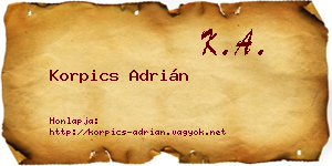 Korpics Adrián névjegykártya